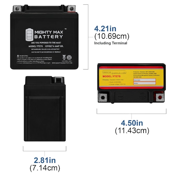 YTZ7S 12V 6AH Replacement Battery Compatible With Power Source WPZ7S - 3PK